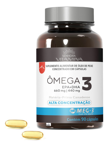 Ômega 3 Do Canadá Alta Concentração Epa Dha 1100mg com Certificado Internacional MEG-3 (90 Cápsulas) (45 porções)