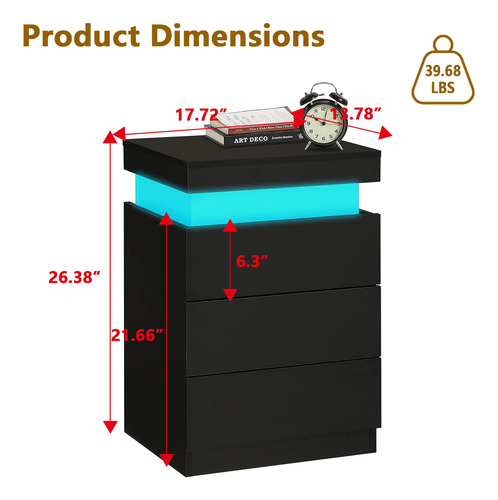 Nightstand With Led Lights And Drawers Night Stand With Top