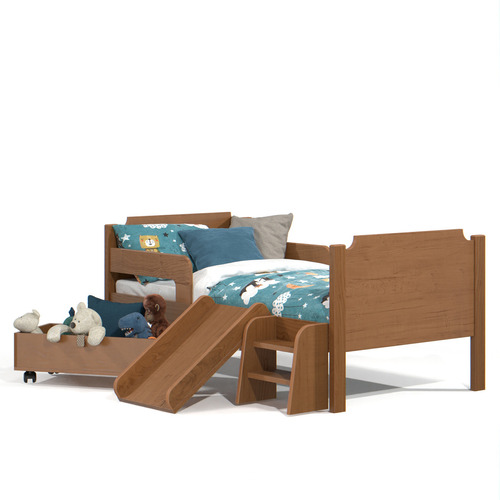 MS Móveis mini cama Bella infatil para quarto de criança juvenil com escada e escorregador