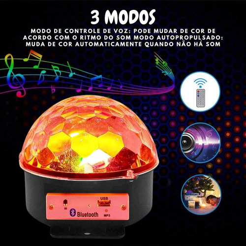Globo Colorido Meia Bola Maluca Rgb Led Bluetooth Laser
