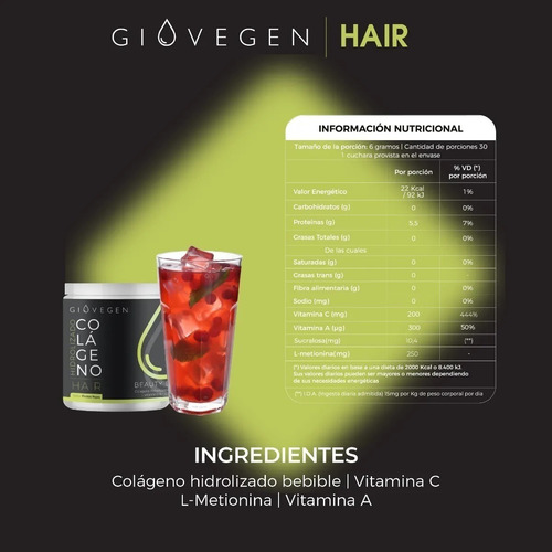Imagen 9 de 9 de Giovegen Hair - Colágeno Hidrolizado Bebible