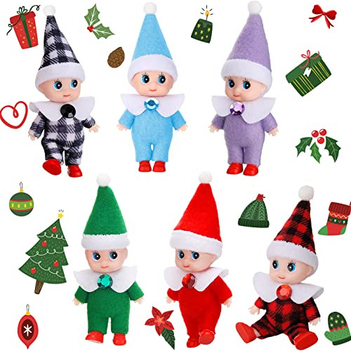 6 Piezas Navidad Elf Muñecas Navidad Bebé Twin Elf Muñeca Ju