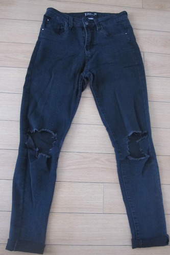 Pantalon Jean Negro Finito Rodilla Roto T: 32 / 8 Skinny