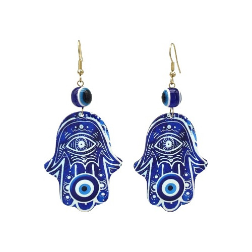 Aritos Delicados Hamsa Ojo Turco Azul Tercer Ojo Divinidad