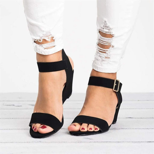 Sandalias Tacones Plataformas Con Hebilla Moda Para Mujer