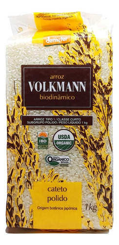 Arroz Cateto Polido Orgânico E Biodinâmico 1kg - Volkmann