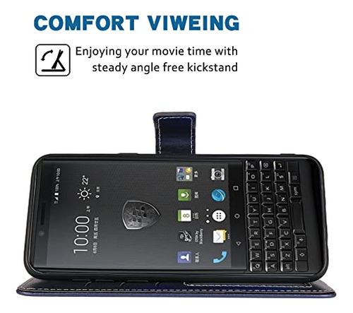 Funda Cartera Para Blackberry Key2 Azul Piel