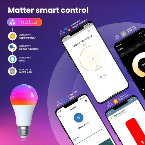 Bombilla Foco Inteligente Rgb Homekit Matter Alexa Google 9w Rgb