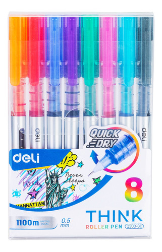 Lapicera Roller Deli 0.5mm Tinta Liquida Estuche X8 Colores 