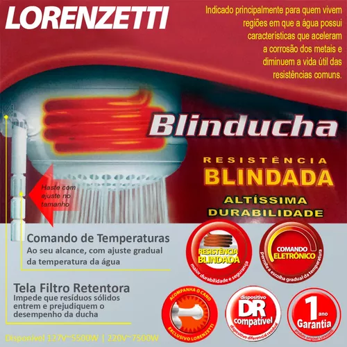 Chuveiro E Ducha Blindado a Gas Eletrico Lorenzetti BlinDucha