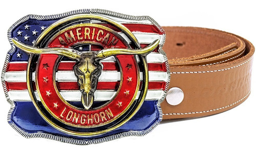 Fivela Country Cowboy America Longhorn Cinto Masculino Couro