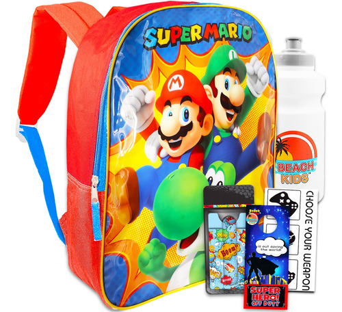 Mochila Mario Para Niños - Mochila Mario, Botella De Agua, P