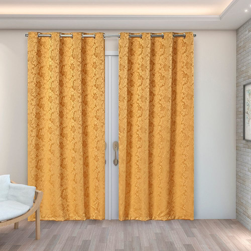 Cortina Para Sala Jacquard Semi Blackout 2.70m X 2.30m Cor Dourado