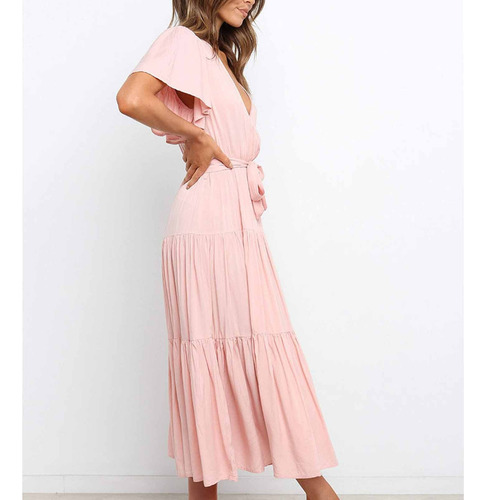 De Las Mujeres Moda Casual, Color Sólido, Cuello En V,