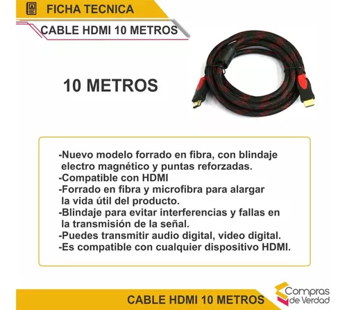 Cable Hdmi 10 Metros Doble Filtro Mallado Punta Dorada Nuevo - HEPA  Tecnología - Tienda Online