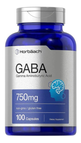 Imagen 1 de 3 de Gaba 750mg 100 Capsulas Acido Gamma Aminobutirico  Horbaach