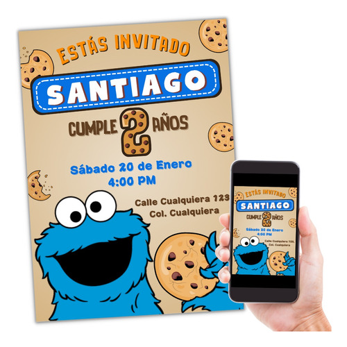 Invitación Digital Comegalletas Cookie Monster Cumpleaños