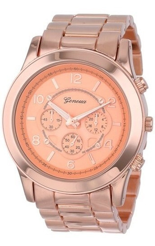 Reloj Geneva Para Dama Casual Oro Rosa Mod. 2365