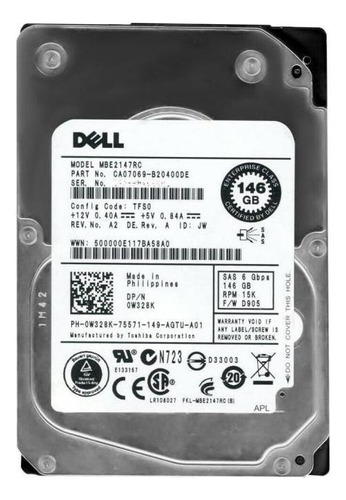 Disco Dell 146gb Sas Dell 6g 15k 2.5 ( 0w328k)