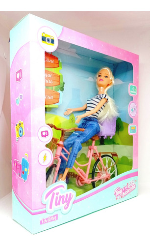 Muñeca Tiny Articulada Fantasy En Bicicleta Accesorios Mca