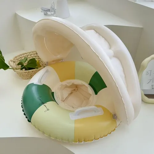 Flotador De Piscina Para Bebé Con Toldo UV | Asiento De Seguridad Plegable | Anillo Inflable Retro | 0-4 Años | Para Playa Y Jardín