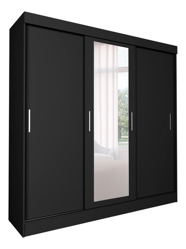 Guarda-roupa Casal Com Espelho Paris 3 Pt 2 Gv Preto