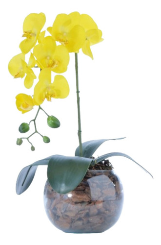 Arranjo De Orquídea Artificial Amarela Em Aquário Giovana