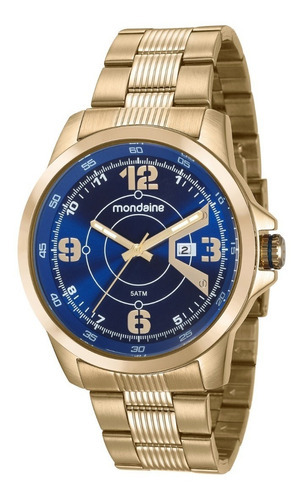 Relógio Masculino Dourado Luxo Mondaine Original 99335gpmvds Cor do fundo Azul