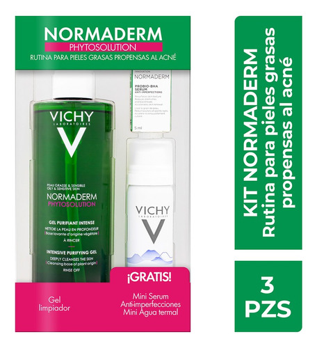 Kit De 3 Vichy Gel Limpiador + Mini Serum + Mini Agua Termal Momento de aplicación Día/Noche Tipo de piel Grasa