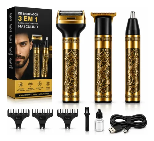 Máquina Dragao 3 Em 1 Cabelo Barbeador Acabamento Pelo Nariz Dourado-escuro 127/220v