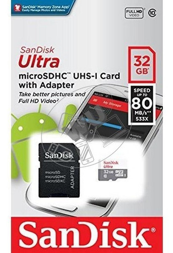 Imagem 1 de 5 de Cartão De Memória Sandisk Sdsquns-032g-gn3ma Ultra Sd 32gb