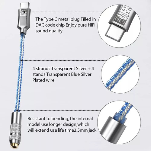 Adaptador Cable Usb Tipo C A Jack Audio 3.5mm Hifi Dac 32bit