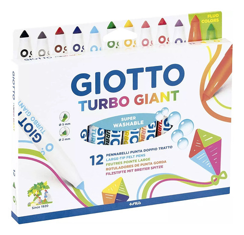  Marcadores Turbo Giant  - Giotto - 12 Colores - +3 Años
