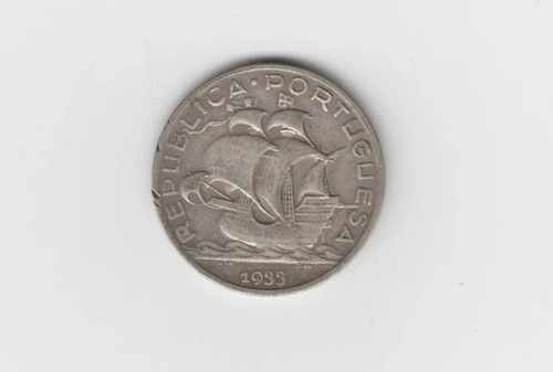 Moneda Portugal 5 Escudos 1933 Plata Muy Bueno