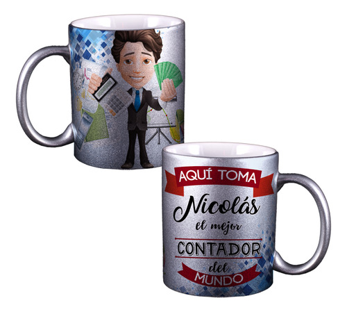 Taza El Mejor Contador Del Mundo Personalizada Plateada M503