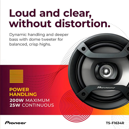 Pioneer TS-F1634r: alto-falantes de áudio automotivo bidirecionais de alcance total de 6,5", potência máxima de 200 W