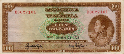 Billete 100 Bolívares 24 De Octubre 1972 Serial C7
