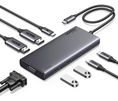 Hub Usb C Ugreen Revodok 8 En 1 Con Triple Pantalla, 35588