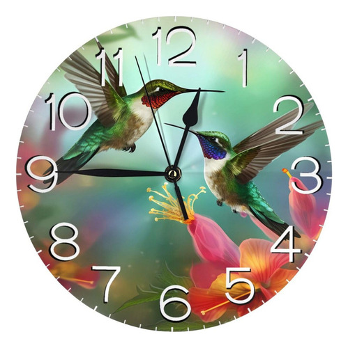 Mount Hour Reloj De Pared Redondo Con Diseño De Colibríes,