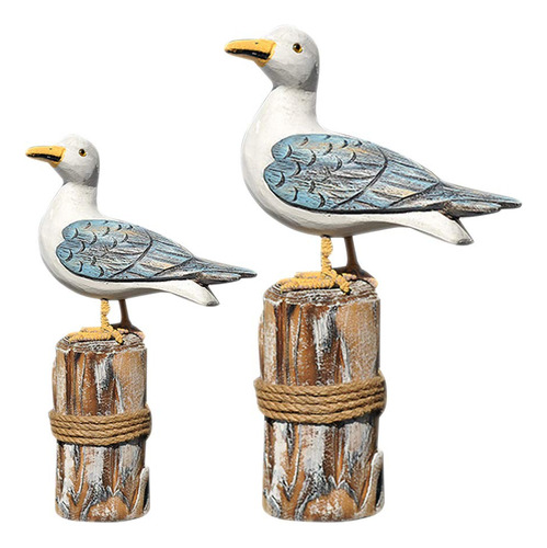 Lioobo 2 Figura Gaviota Madera Decoracion Nautica Adorno