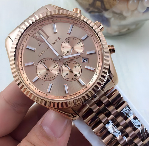 Relógio Michael Kors Mk8319 Lexington Rose 45 Mm Cor do bisel Gold rose Cor do fundo Gold rose