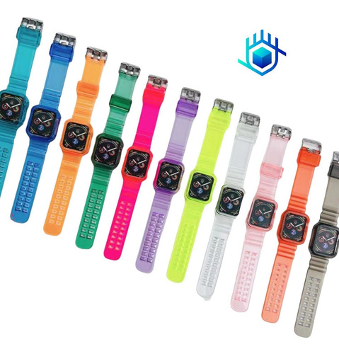 Imagen 8 de 8 de Correa Candy + Funda + Mica Premium Para Apple Watch Calidad
