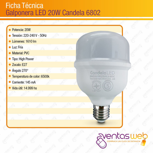 Imagen 7 de 8 de Lampara Galponera Led High Power 20w Luz Fria X 10 Unid