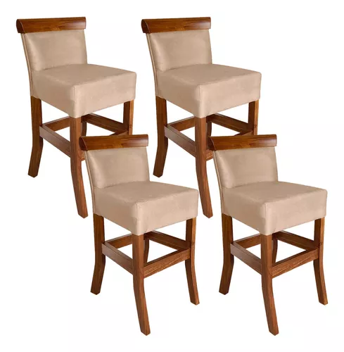 Jogo Com 6 Cadeira Para Bancada Banco Alto De Madeira Bar Cozinha Americana  Encosto Estofado - Imbuia, Preto