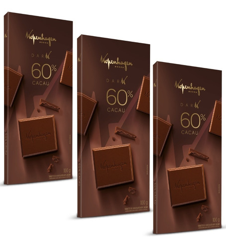 Kit 3 Tablete Chocolate Amargo 60% 100g Kopenhagen