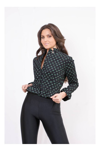 Chamarra Wia July Gabardina Estampada Afelpada Negro