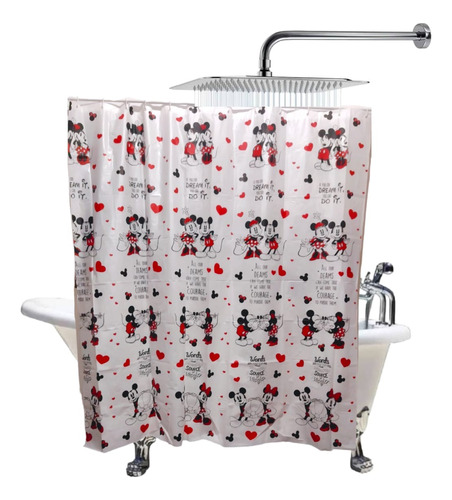 Cortina De Baño Con Protector Y Ganchos Mickey Mouse.