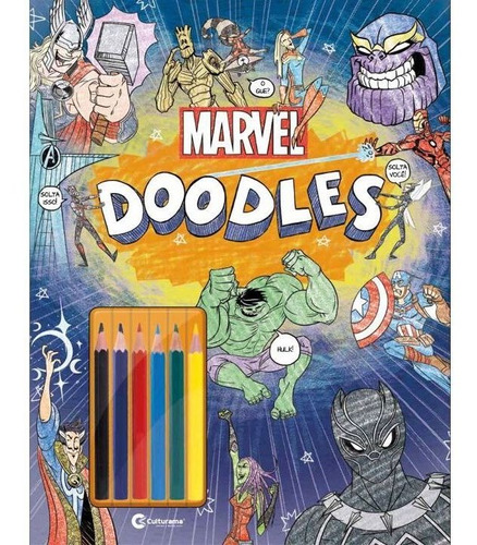 Livro Infantis Para Colorir - Kit De Lápis - Marvel Doodles 