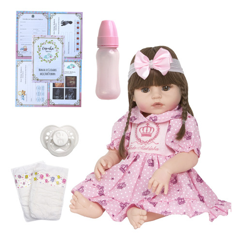 Boneca Reborn Silicone Bebê Realista Menina 13 Acessórios