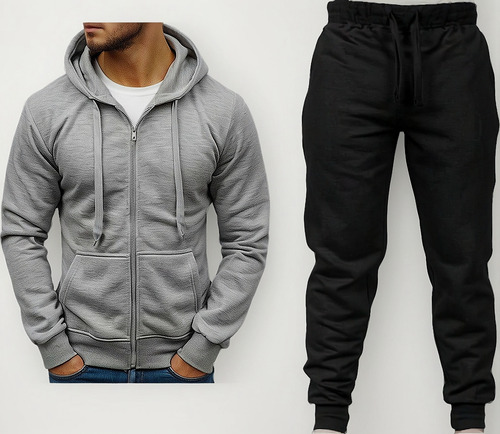 Conjunto Campera Canguro Algodon + Babuchas Unisex Gimnasio